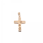 Croce in oro rosa k14 con fiori e zirconi cubici (code AL1894)